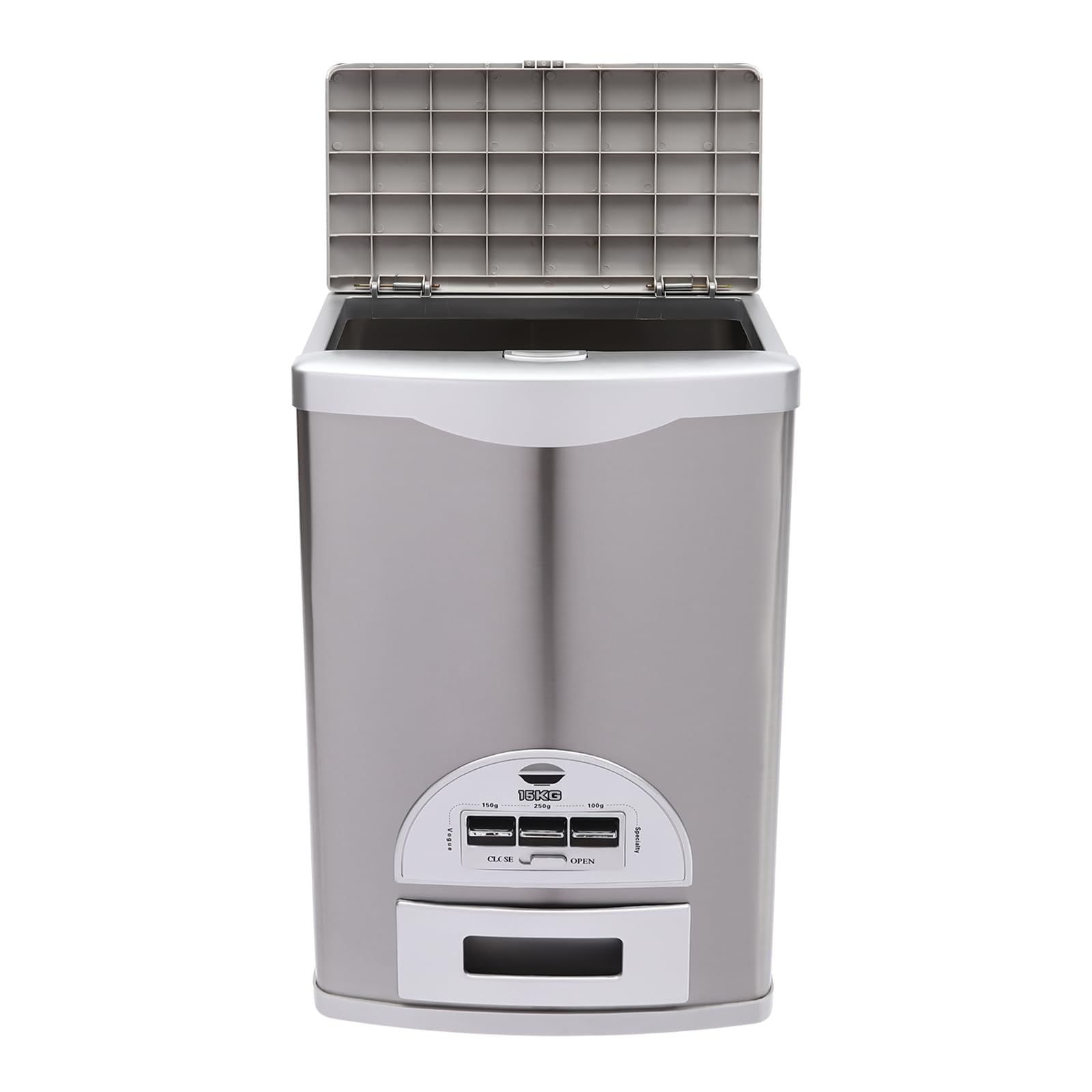 Rice Dispenser, 33 Lbs Large Capacity Rice Storage Container with Good Sealing Performance, Stainless Steel Rice Container with Child Lock and Groove