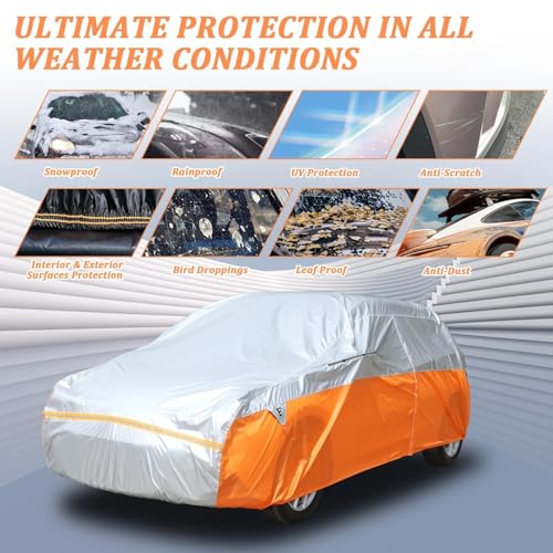 Image of Tecoom Waterproof All Weather Hatchback Car Cover, Universal Full Exterior Cover with Detachable Gust Straps, Fit for Toyota Corolla, Ford Focus, Chevrolet Sonic (160 inch-172 inch)