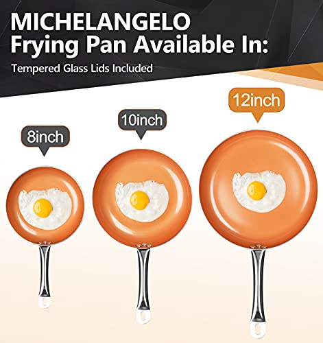 Image of Michelangelo Frying Pan Non Stick 30cm, Copper Frying Pan Induction Base with Titanium Ceramic Interior, Ceramic Frying Pan with Lid, Induction Frying Pan