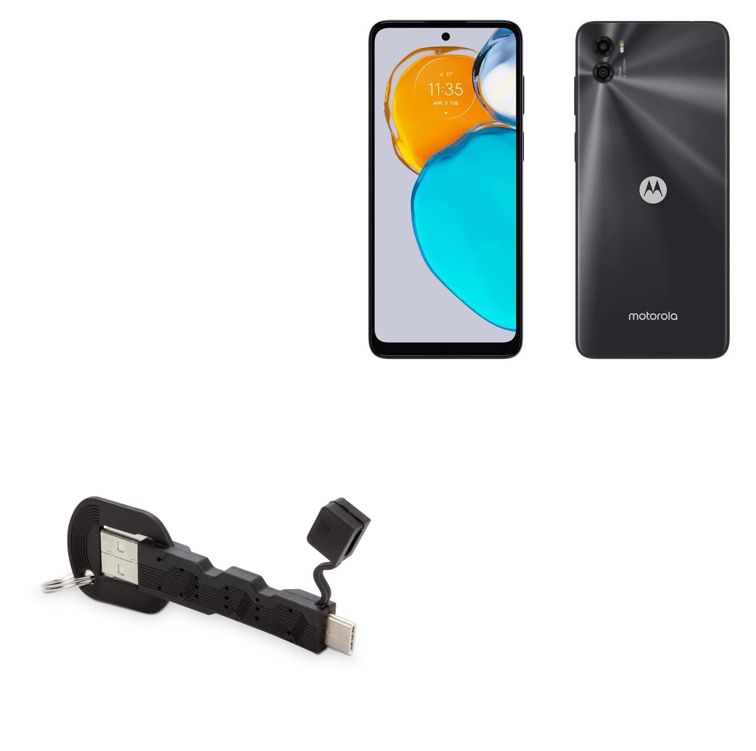 BoxWave Cable Compatible with Motorola Moto E22s - USB Type-C Keychain Charger, Key Ring USB Type-C to Type-A 8 in USB Cable - Jet Black