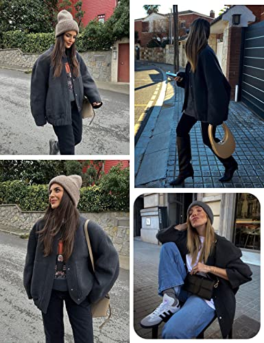 Athlisan Womens Oversized Wool Blend Jacket Casual Button Down Varsity Jacket With Pockets(Black-M) #TOP5