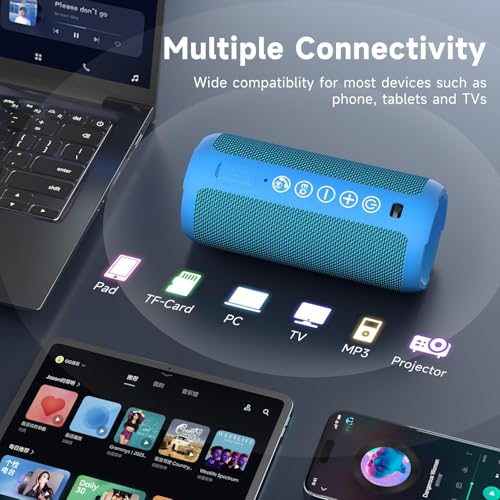 Image of Ortizan Portable Bluetooth Speakers, IPX7 Waterproof Wireless Speaker with 24W Loud Stereo Sound, Outdoor Speaker with Bluetooth 5.3, Deep Bass, RGB Lights, Dual Pairing, 30H Playtime for Home