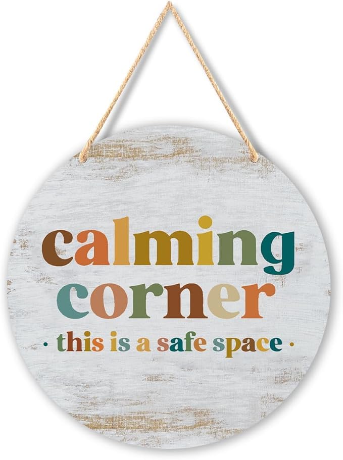 Mandala Soul Calming Corner Hanging Wood Sign Plaque - Safe Space Classroom Decor, School Counselor Office Decor, Calm Down Corner Decorations For Classroom Preschool, Boho Classroom Decor, 10x8 (Roundness White2)-image-16