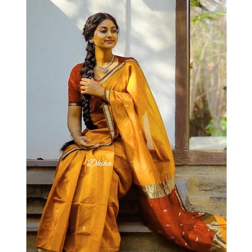 Image of Original Maheswari Cotton Silk Saree for Women | Kanjivaram Pure Silk Cotton Sari with Blouse | Zari Work | Tassels | Handloom Weave