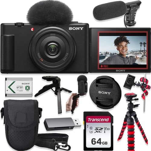 Sony ZV-1F 20.1MP 4K Video Recording Vlogging Camera (Black)+Microphone+Deluxe Accessory Bundle (Renewed)