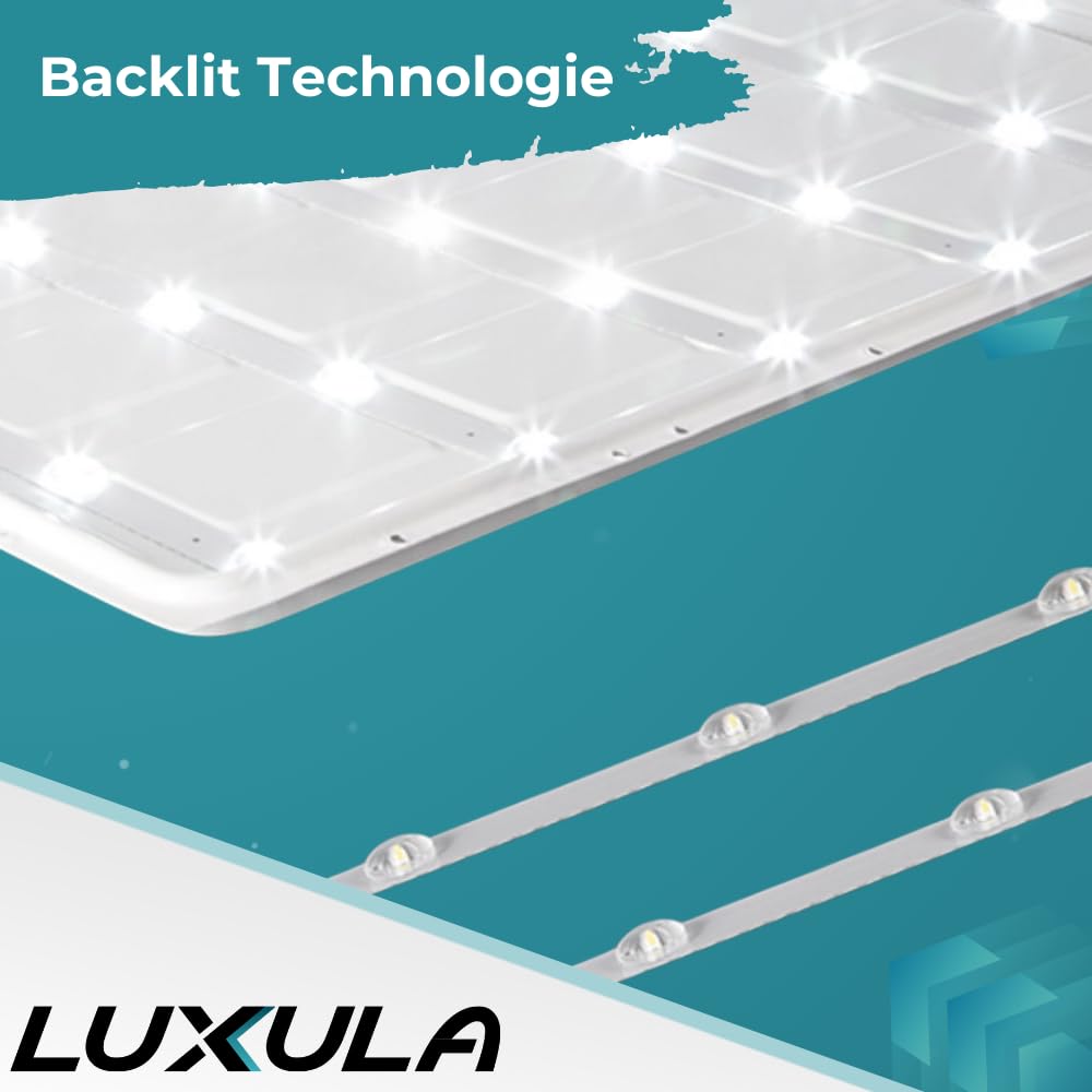 LUXULA 4x LED Panel 62x62cm, 3000K, 4000K, 6000K CCT einstellbar, 36W, 3600lm, Deckenlampe mit 230V Netzteil - LED Bürolampe für Rasterdecken, Rasterleuchte, Bürobeleuchtung