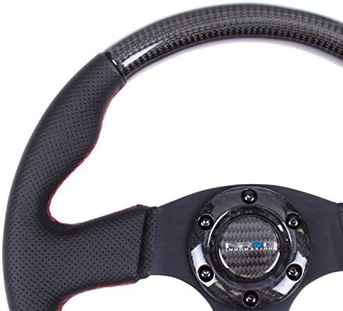 Miniatura 2 de NRG Innovations NRG-ST-310CFRS - Volante de fibra de carbono, 12.402 in con costuras rojas, ribete de cuero perforado