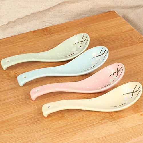 xytmy porcelana sopa cuchara pintada a mano flores chino/Asia arroz Cuchara Multicolor tableware-set de 4.