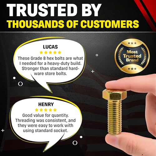Image of Chenango Supply 5 /8-11 x 1-3 /4 inch Grade 8 Hex Head Cap Screws | Alloy Steel Hex Bolts, 150,000 PSI Tensile Strength, Yellow Zinc Chromate Finish, USS Coarse Thread Fasteners (10 Pack)