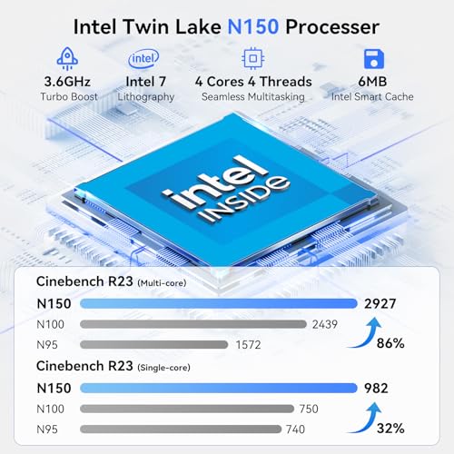 Image of Huidun New H50 Mini PC with 3-Year Warranty, N150 (Upgraded N97 /95, Turbo 3.6GHz), 16GB RAM 512GB M.2 SSD Mini Computer, HDMI+DP Dual 4K Display /WiFi 6 /BT 5.2 /USB /LAN, Business /Home /Office