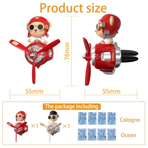 Image of 2Pcs Car Air Fresheners, Cute Bear Pilot Automotive Air Outlet Creative Car Perfume Diffuser, Automotive Accessories Air Vent Decoration with 8 Fragrant Tablets (Red 1+Silver 1)