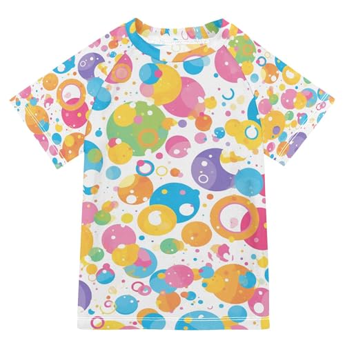 Confetti Cartoon Colorful Dots Circle Bathing Suit Girls Short Sleeves Volleyball Shirts Swimwear Beach Tops 3T