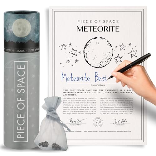 happylandgifts® Echte Sternschnuppe mit Urkunde in edler Urkundenrolle | Urkunde mit Wunschname zum selber eintragen | Geburtstag, Jahrestag, Valentinstag | 2 Meteoriten | Sternschnuppe Geschenk