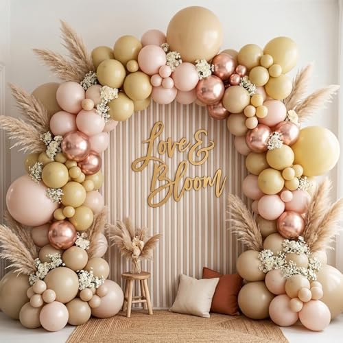 Image of RUBFAC 129pcs Light Brown Balloons Different Sizes 18 12 10 5 Inch Latex Tan Balloon Kit for Birthday Party Baby Shower Wedding Anniversary Decoration