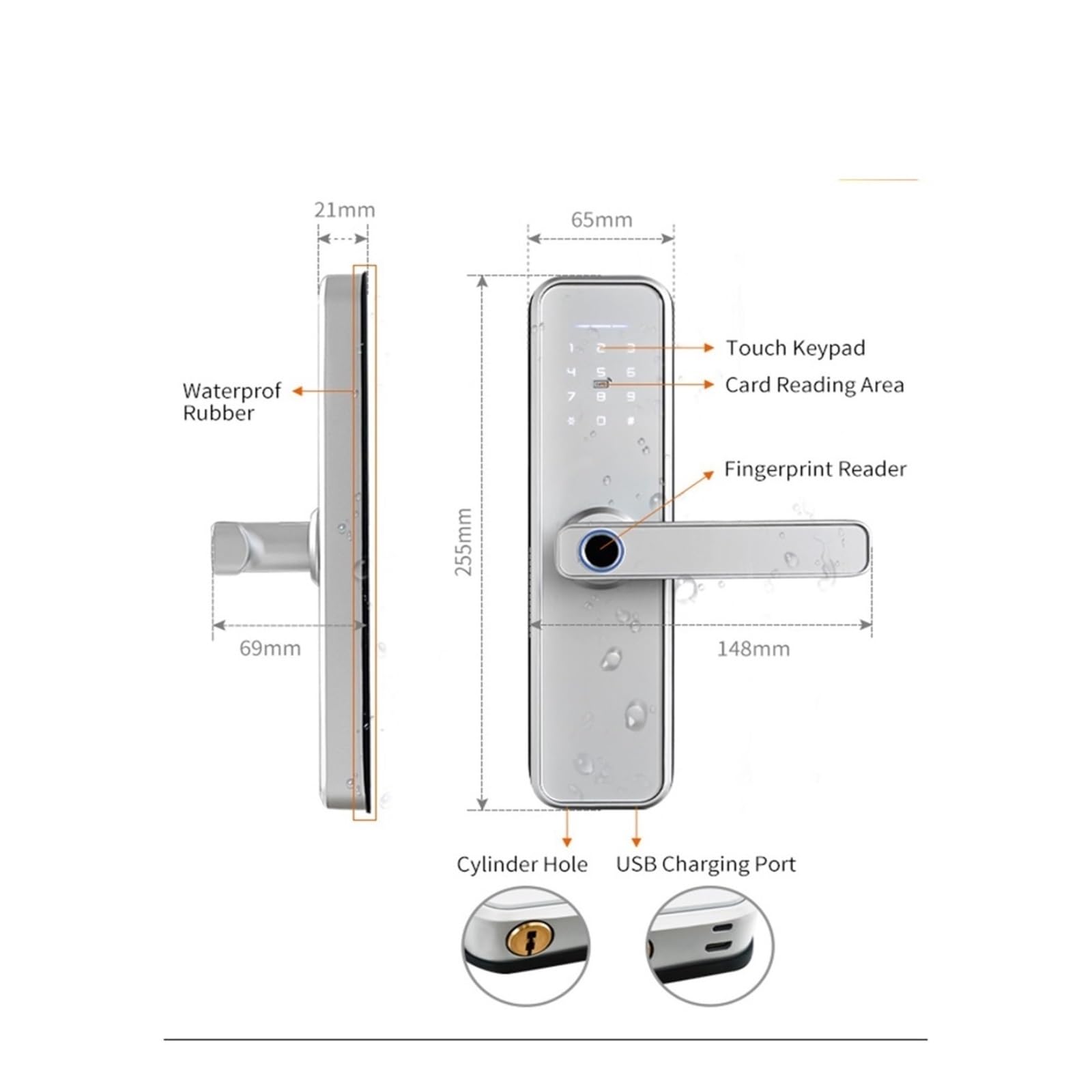 Inteligentny zamek, X5 Wodoodporny Zamek Elektroniczny Z Biometrycznym Czytnikiem Linii Papilarnych I Inteligentnym WiFi APP Hasłem(3585 sliding)
