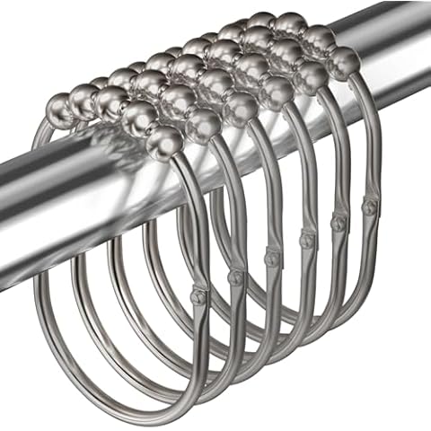MENGJINGO 12PCS Wide Shower Curtain Hooks, Rust Proof Stainless Steel Shower Curtain Rings, Heavy Duty Shower Hooks for Bathroom Shower Rods Curtains, Easy Glide Rollers, Set of 12, Matte Nickel Cover