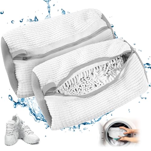 Bolsa para lavar zapatos para lavadora, 2 unidades para lavadora, antideformación, Bolsa de Lavandería con cremallera, Saco Lavadora para zapatillas Lavar para Organizador y Viajes color blanco