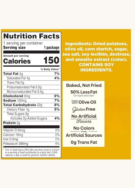 Baked Original Potato Chips, Gluten Free, 50% Less Fat, 1.125 oz Bags, Pack of 12, Bundled By Shoppyway (1.125 Oz (Pack of 12), Baked Original)