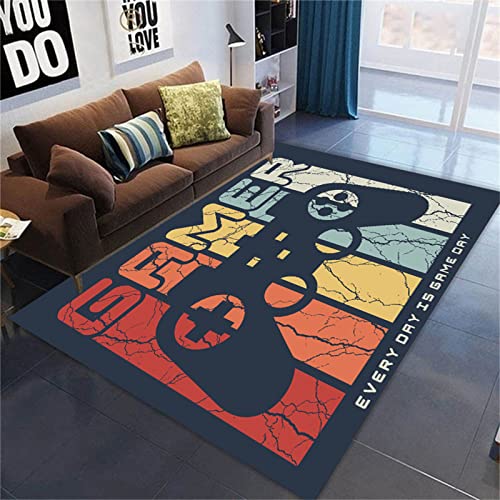 Alfombra de Salón Grande 3D Videojuego Alfombra de Habitación de Niño Adolescente Antideslizante Lavable Gamer Gamepad Area Carpet Running Gymnastics Mat Alfombras Infantil (Multi,80 x 120 cm)
