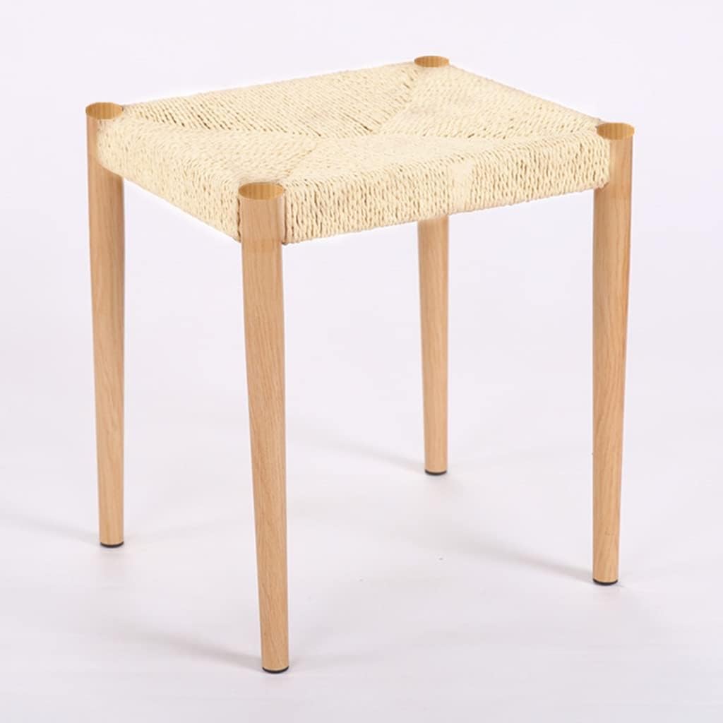 TemkIN Home Natural Woven Stool Set of 4, Imitation Hemp Rope Solid Wood Frame Rattan Low Stool, Indoor Living Room Kitchen Dining Stool (Color : Style1, Size : 36 * 32 * 41cm)