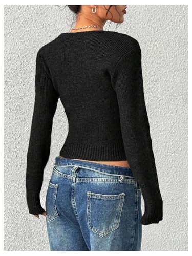 Milumia Women's Sexy Scoop Neck Cropped Sweater Long Sleeve Ribbed Knit Slim Fit Pullover Crop Top3