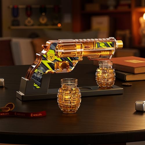 Image of Kollea Whiskey Decanter Set with Grenade-Shaped Shot Glasses, Anniversary Birthday Gifts for Men Who Have Everything, Whiskey Gifts for Father, Husband, Boyfriend & Military Enthusiasts, Green