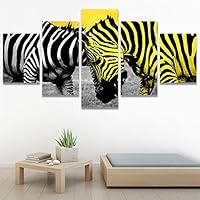 SIGNWIN 5 Panel Canvas Wall Art Modern Art Animals Dramatic Giraffe Lion Multicolor Photography Southwest for Home Decorations Ready to Hang - 60