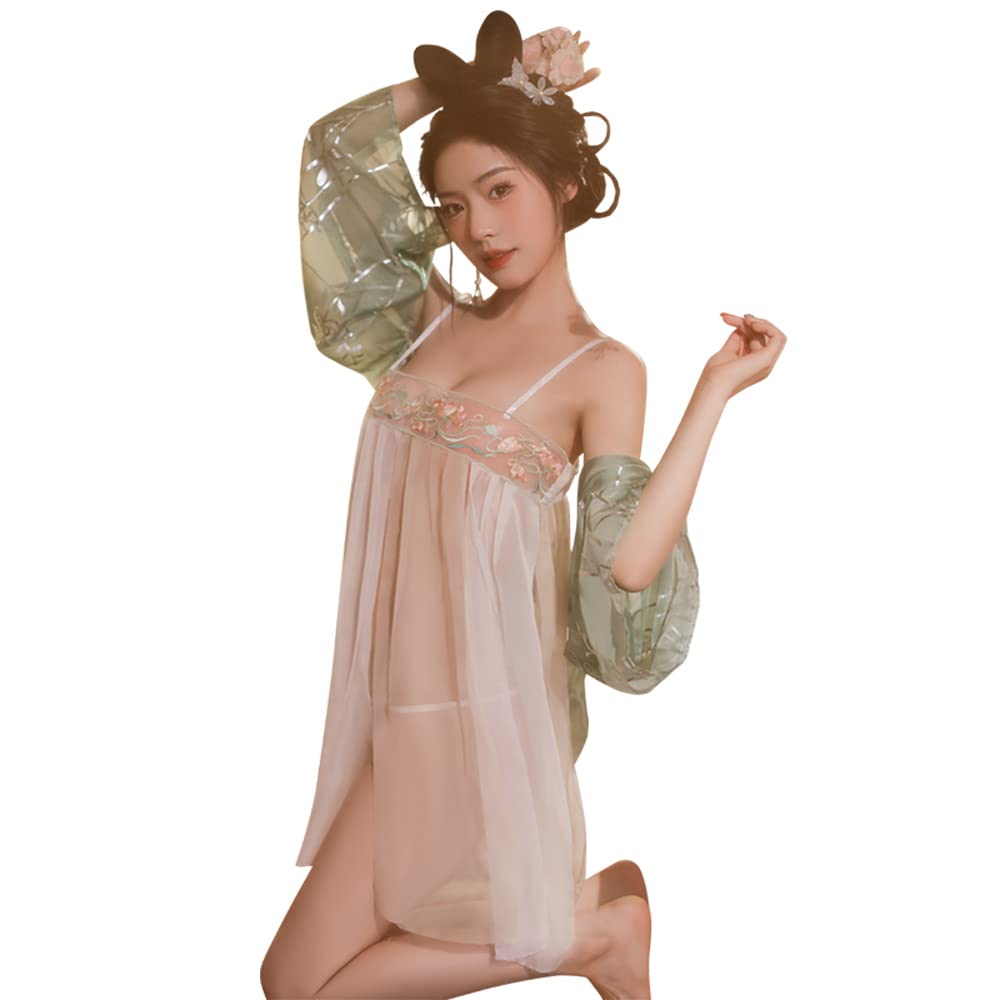 Temptshow Lencería sexy de estilo chino para mujer, vestido bordado Hanfu para cosplay