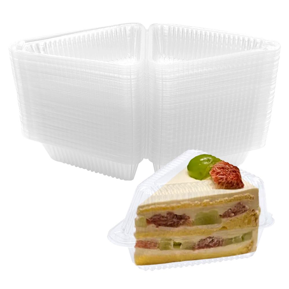 JitejoeCake Slice Containers, Plastic Cheesecake Containers with Lids, Individual Cake Boxes fit Single-Slice Cake, Pie, Clamshell Food Containers for Take Out Packaging, Party, Bakery (200)