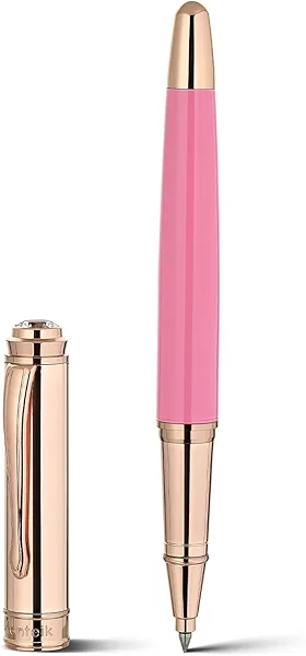 MCNTEIK Luxury Rollerball Pen, With 8mm Brilliant diamond,Vibrant Pink Pen,Attractive Real Rose Gold Finish, Schmidt Black Refill,Glitter Fancy Pens Gifts for Women Wedding Bridesmaid Office,Nice pen