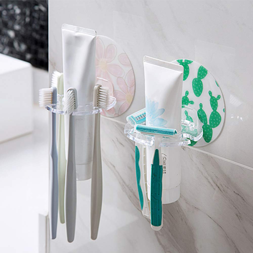 Amoyer Random Color 1Pc Plastic Punch Free Toothbrush Holder Shaver Storage Rack Suction Toothpaste Dispenser Bathroom Accessories