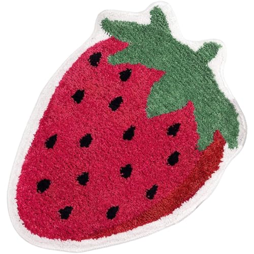 Wxyestna Alfombra de baño de Fresa de 20.0 x 28.0 in, Fuerte y Absorbente, Adorable Alfombra de baño para niñas con Respaldo Antideslizante, de poliéster Suave y cómoda para, Dormitorio, Sala de