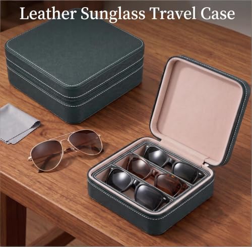 Image of ROSELLE Eyewear Travel Case for women men, Luxury leather 2 /3-Slot Eyeglasses Storage Box for Multiple Glasses and Sunglasses