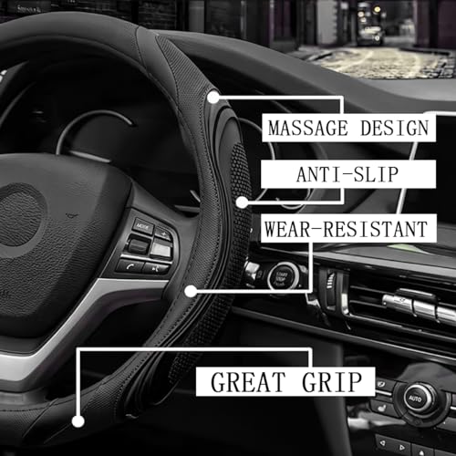 Image of Osilly 15 Inch Car Leather Steering Wheel Cover, Automotive Accessories Elastic Breathable Anti-Slip Soft Wheel Protector Fits Men and Women, Suitable for SUVs, Trucks, Vehicles and RVs (Black)