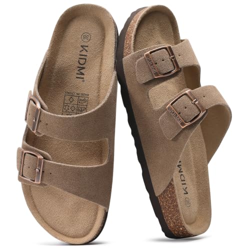 Image of KIDMI Unisex Summer Sandals Arch Support Cork Footbed Slide Sandals with Double Adjustable Buckle for Women Men