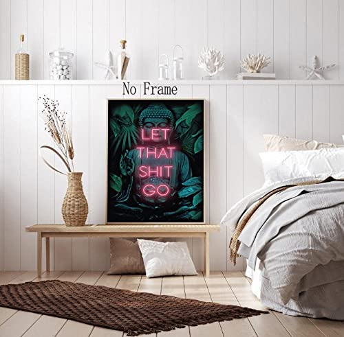 Let That Shit Go Wall Art Funny Zen Canvas Wall Art Modern Buddha Unframed Canvas Painting For Living Room Buddha Wall Hanging For Bathroom 12"X16" #TOP5