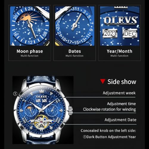 Image of OLEVS Mens Automatic Watches Self-Winding Starry Sky Diamond Skeleton Luxury Wrist Watch Waterproof Luminous