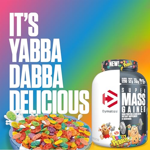 Image of Dymatize Super Mass Gainer Protein Powder, 1290 Calories & 52g Protein, Mixes Easily, Tastes Delicious, Fruity Pebbles, 6 Pound (8 Servings)