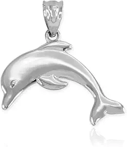 Claddagh Gold - High Polish 925 Sterling Silver Jumping Dolphin Necklace Pendant