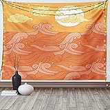 Ambesonne Waves Tapestry, Sun and Clouds with Surreal Splashes Spiraling Motifs, Wide Wall Hanging for Bedroom Living Room Dorm, 60' X 40', Apricot Burnt Sienna