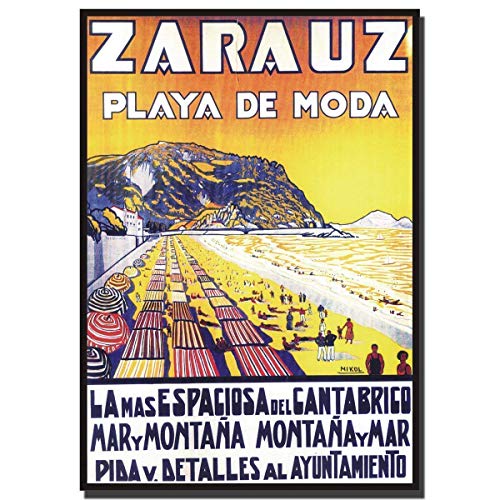 Cuadro vintage madera Zarauz, salón baño 40cm x 28cm x 7mm, litografia con barniz relieve protector, colgador triangular incluido. Ver descripción.