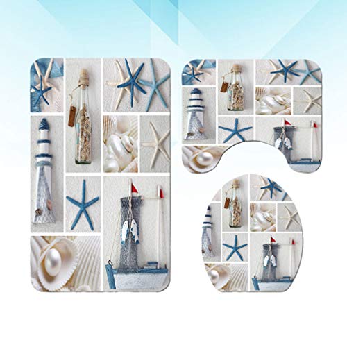 TOPBATHY 3-teiliges Badezimmerteppich-Set mit Konturmatte, WC-Deckelbezug, nautisches Thema, WC-Vorleger, rutschfeste… – Bild 4