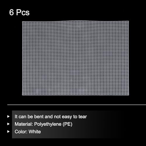 Image of MECCANIXITY 6pcs 12 inchx17 inch Plastic Mesh Canvas Sheet 6 Count Needlepoint Blank Canvas for Embroidery Knit Crochet Acrylic Yarn Crafting, White
