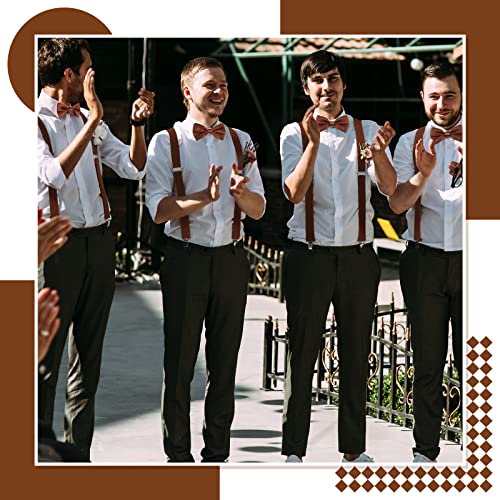 Image of Didaey 12 Pieces Men Suspender and Bow Tie Set Bulk Suspenders for Men Elastic Y Back Bowtie Set for Groom Groomsmen Weddings