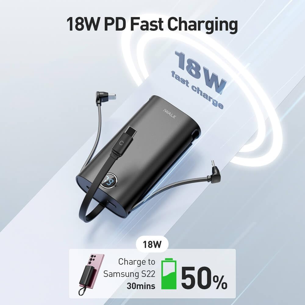 iWALK PowerSquid demonstrating 18W PD fast charging for Samsung S22