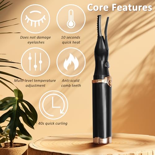 2025 New Heated Eyelash Curler for Women Mini Electric Eyelash Curlers Portable Electric Eyelash Curler Black USB Rechargeable 3 Heat Modes Natural Curling 24H Long Makeup Tool - Image 6