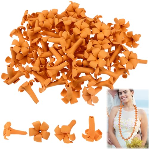 Jutom 100 Pcs Puakenikeni Clay Beads Handmade Puakenikeni Flower Beads with Pre-drilled Holes Hawaiian Clay Flowers for Jewelry Making Bracelet Necklace Earring DIY Craft Supplies (Orange)