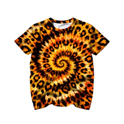 DZCKBRU Kids Leopard Tie Dye Shirt Short Sleeve Hippies Tees Orange Tie-Dye T Shirts for 4-5 Years Boys Girls Children