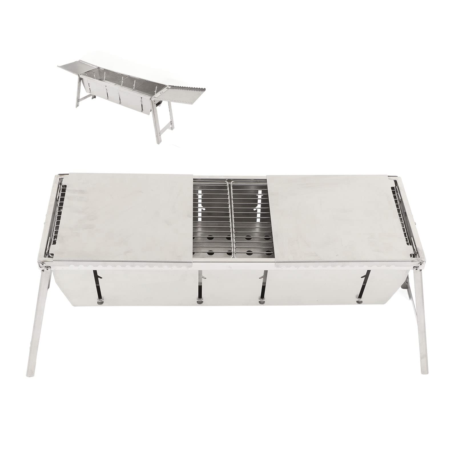 Fornello da Campeggio a Legna in Acciaio Inossidabile con Griglia per Barbecue All'aperto e Campeggio 30x19,8 Cm