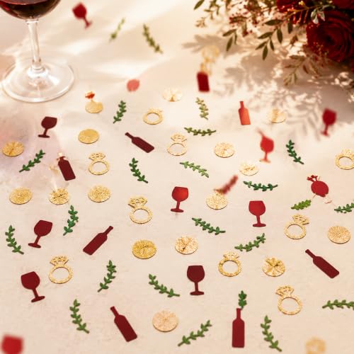 Image of BeYumi Wine Bachelorette Table Confetti - 300Pcs Vino Before Vows Confetti | Wine Glass Glitter Dots Diamond Ring Leaf Confetti Paper Decor Bridal Shower Wedding Engagement Party Decoration Supplies